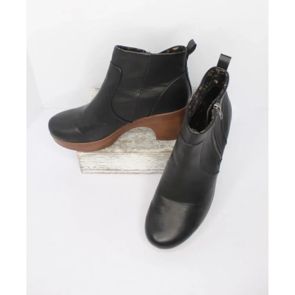 B.O.C. Chelsea Platform Ankle Women's 10 M Faux Black Leather Block Heel‎ Zipper